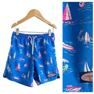 Vineyard Vines Blue Pink Sailboat Print Chappy Swim Trunks Shorts 7